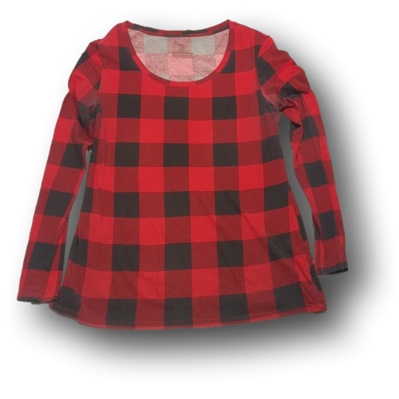 SCOOP neck buffalo plaid long sleeve T-shirt - Picture 1 of 2